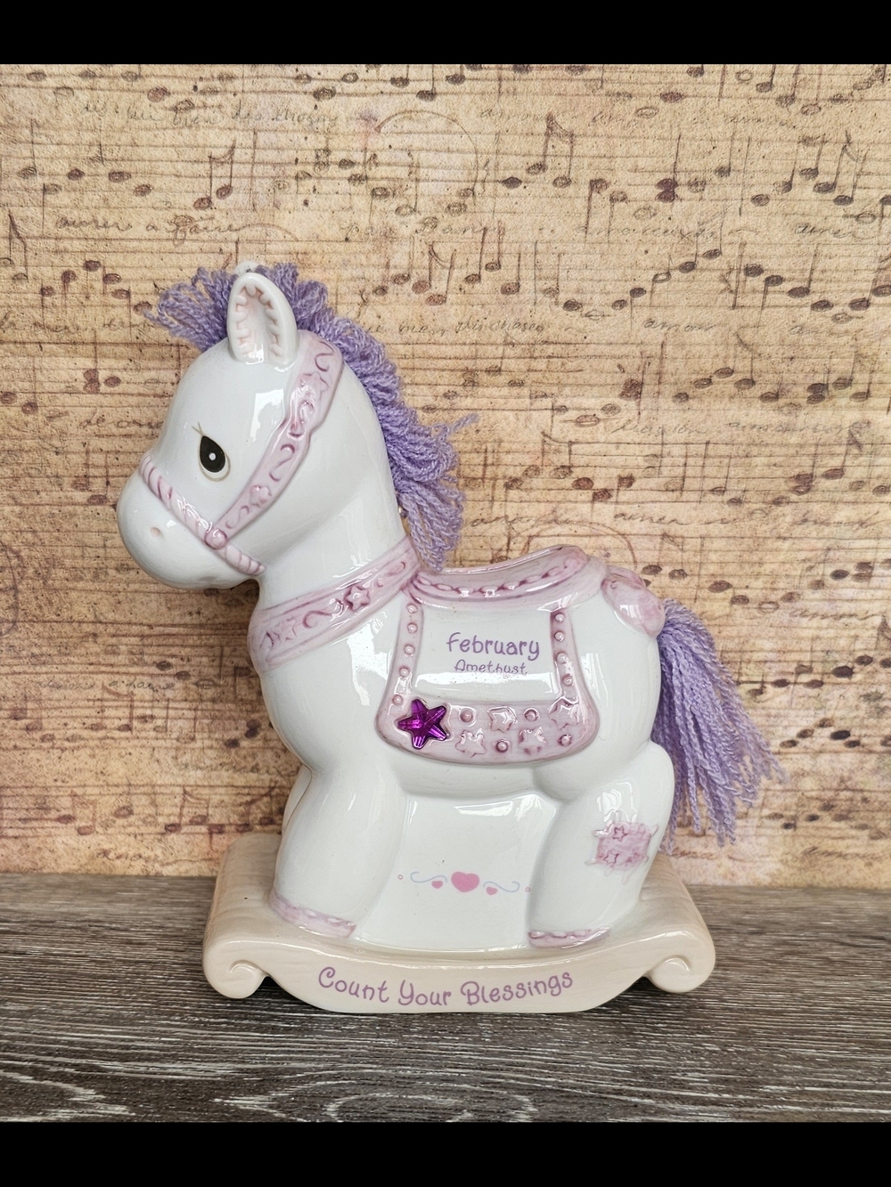 Precious Moments February 'Count Your Blessings' Purple Mane Pony Money Bank
